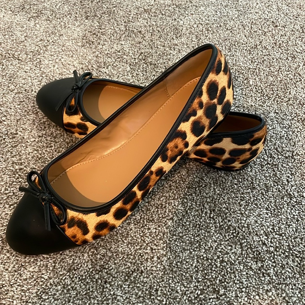 J. Crew Leopard Print Cap Toe Ballet Flats w/ Bows